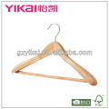 wooden coat hanger with wide shoulders/square bar and rubber teech